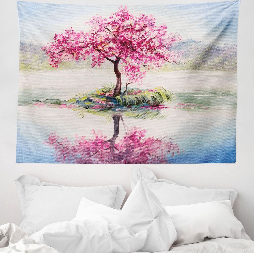 ABAKUHAUS Sakura Wandteppich, Japanischer Kirschbaum aus Weiches Mikrofaser Stoff Waschbar ohne Verblassen Digitaldruck, 150 x 110 cm, Mehrfarbig