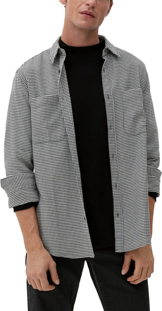 28503 S. Oliver, , Herren langarm Hemd, Flanell, schwarz weiß, L