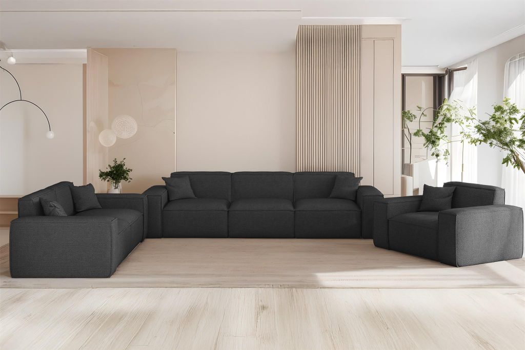 Sofaset Designersofa CELES PREMIUM 3-2-1 in Stoff Artico Anthrazit