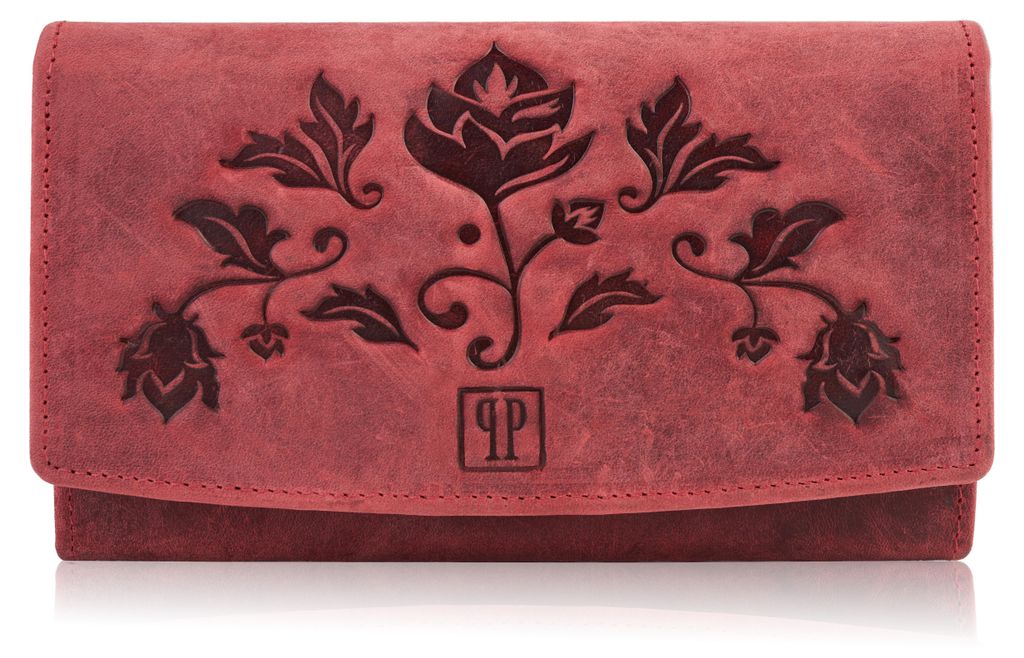 Paolo Peruzzi Damen Echtleder Geldbörse Portemonnaie Portmonee Brieftasche RFID Rot