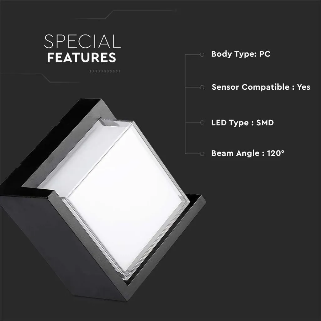 Applique Murale Extérieure LED Étanche IP65 Design Carré Noir 12W 4000K - 12