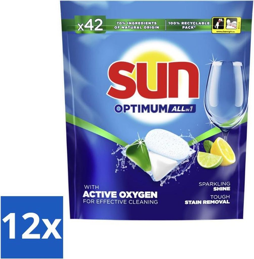 Sun - Spülmaschinenkapseln - Optimum All-in-1 Zitrone mit Aktivsauerstoff - 42 Kapseln - Vorteilspack - 12 Stücke