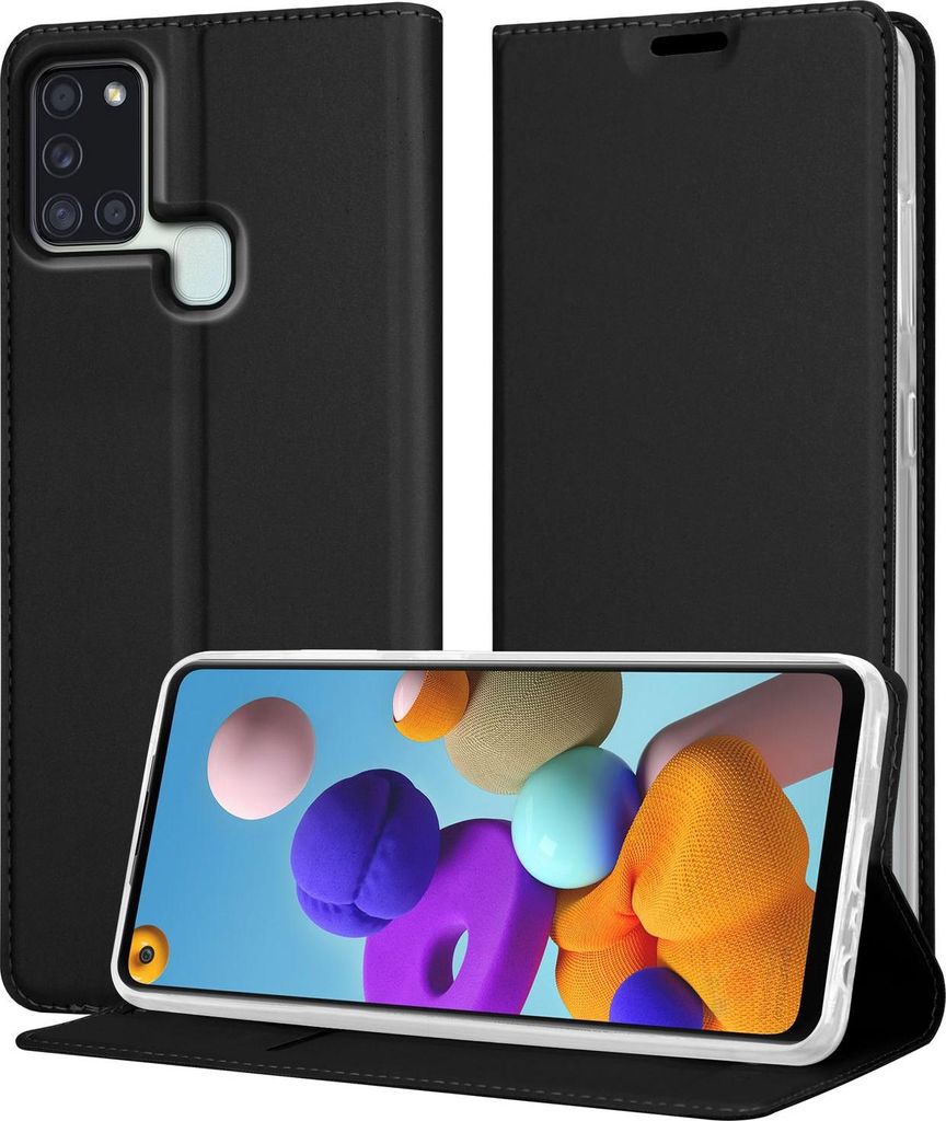 Cadorabo Handyhülle für Samsung Galaxy A21s Schutz Hülle in Schwarz Cover Etui Book Case Booklet