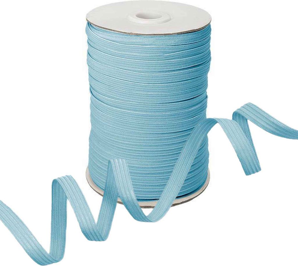 100m Gummiband Gummilitze 7mm flach gestrickt Stretch Elastisch in 19 Farben, Gurtband:546 hellblau