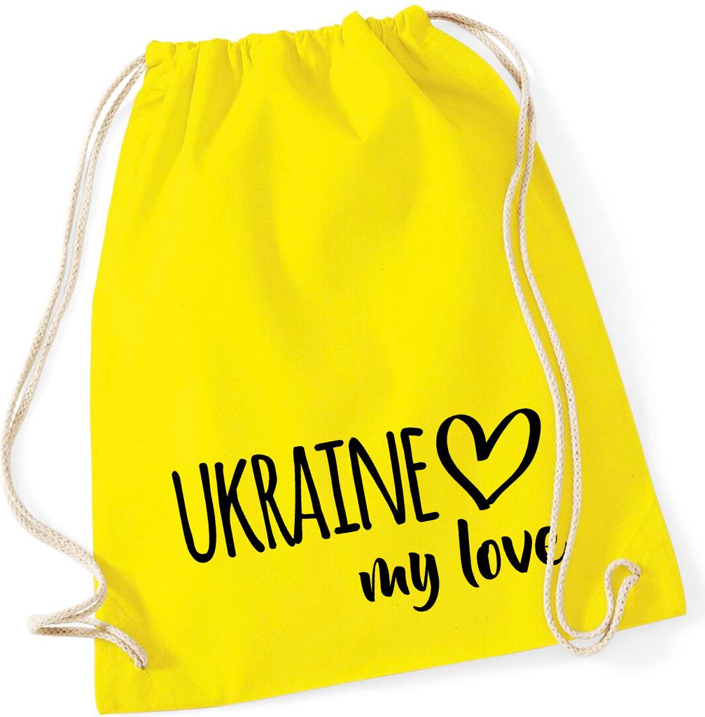 Huuraa Turnbeutel Ukraine my love 12 Liter Yellow Baumwolle Rucksack Geschenkidee