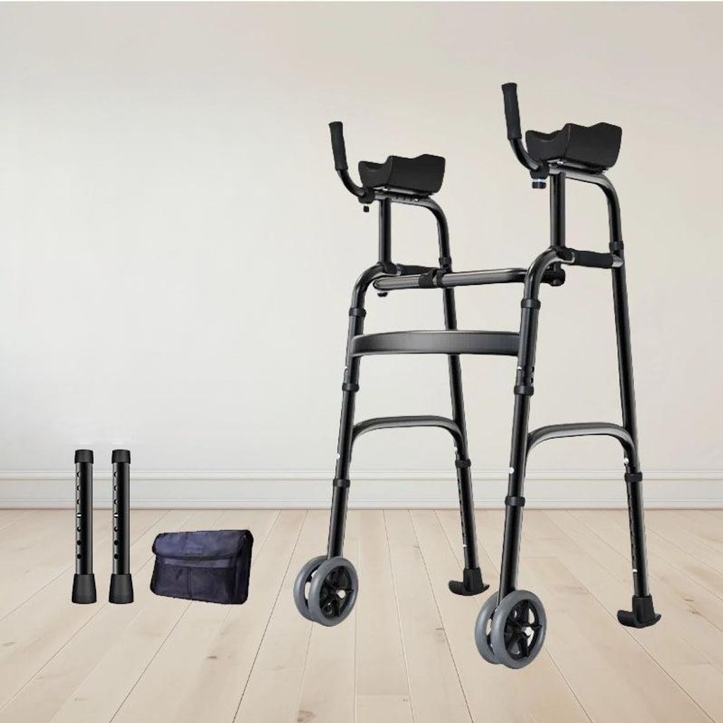 AIORBER Faltbarer Rollator aus Aluminium mit Rädern, höhenverstellbar, leicht & stabil, Gehhilfe für Alltag und Reha – Schwarz