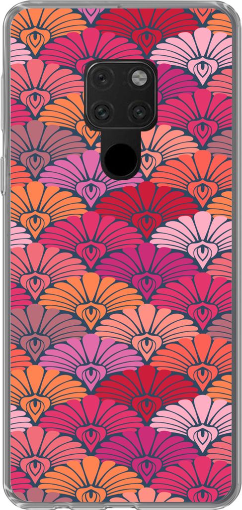 MuchoWow Handyhülle Schutzhülle Hülle für Telefoonhoesje Huawei P40 Lite Muster - Art Deco - Rosa - Blumen Silikon Softcase Handy Hülle - Handy