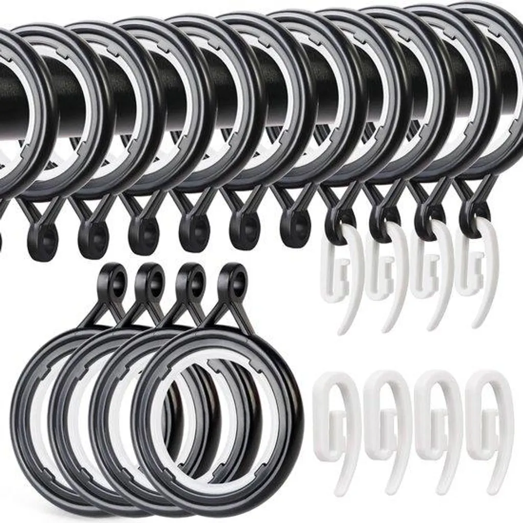 Anneaux de rideaux avec crochets clipsables noir 30mm pack de 32pcs