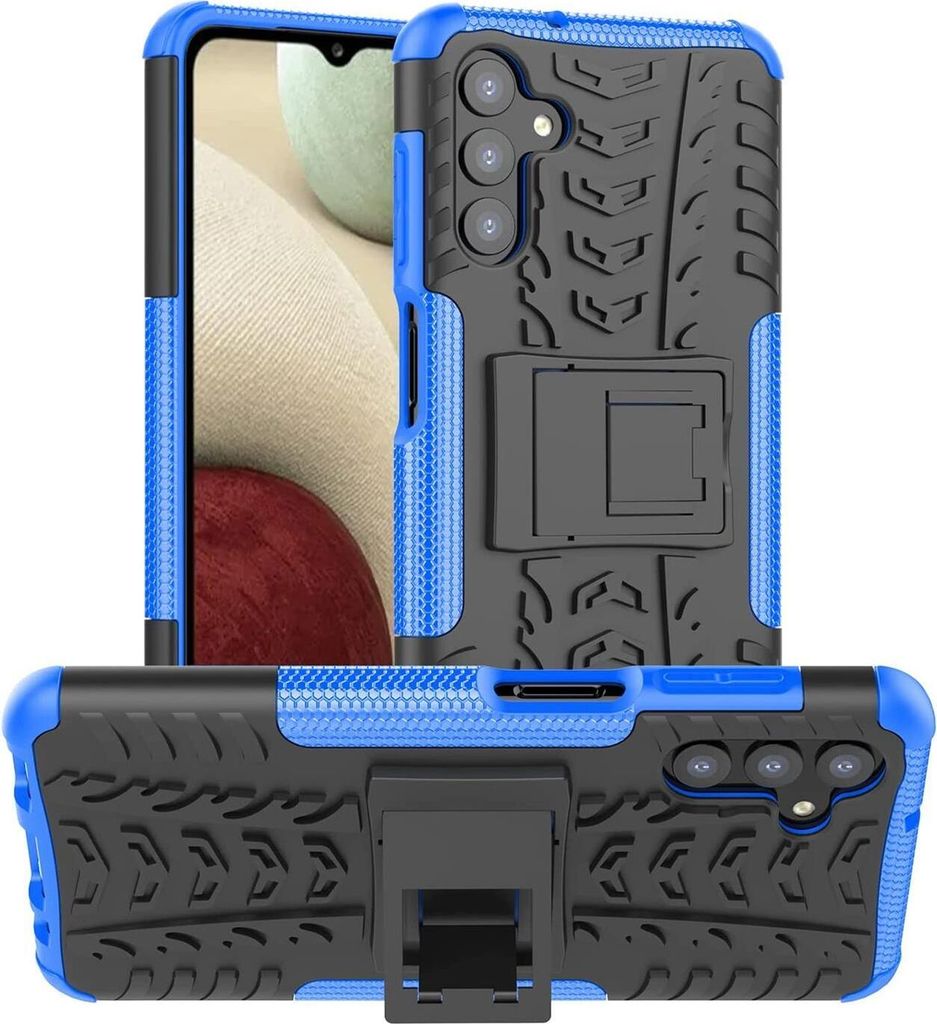 Conie Outdoor Schutzhülle für Samsung Galaxy A14 4G/5G Hybrid Silikon Hard Case Cover Hülle mit Ständer in Blau