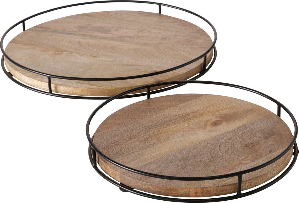 Boltze Tablett Opura 2er Set Serviertablett Mango Holz Holzteller für Dekoration