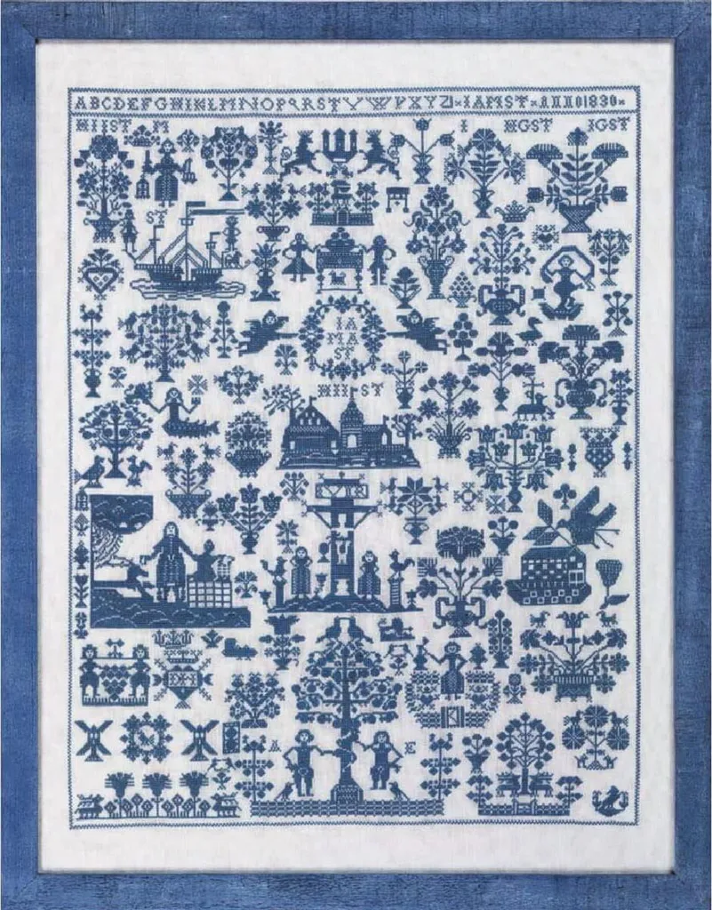 Kit Broderie Sampler Hamburg Bleu Permin 39-9441 Format XXL 59x45 cm
