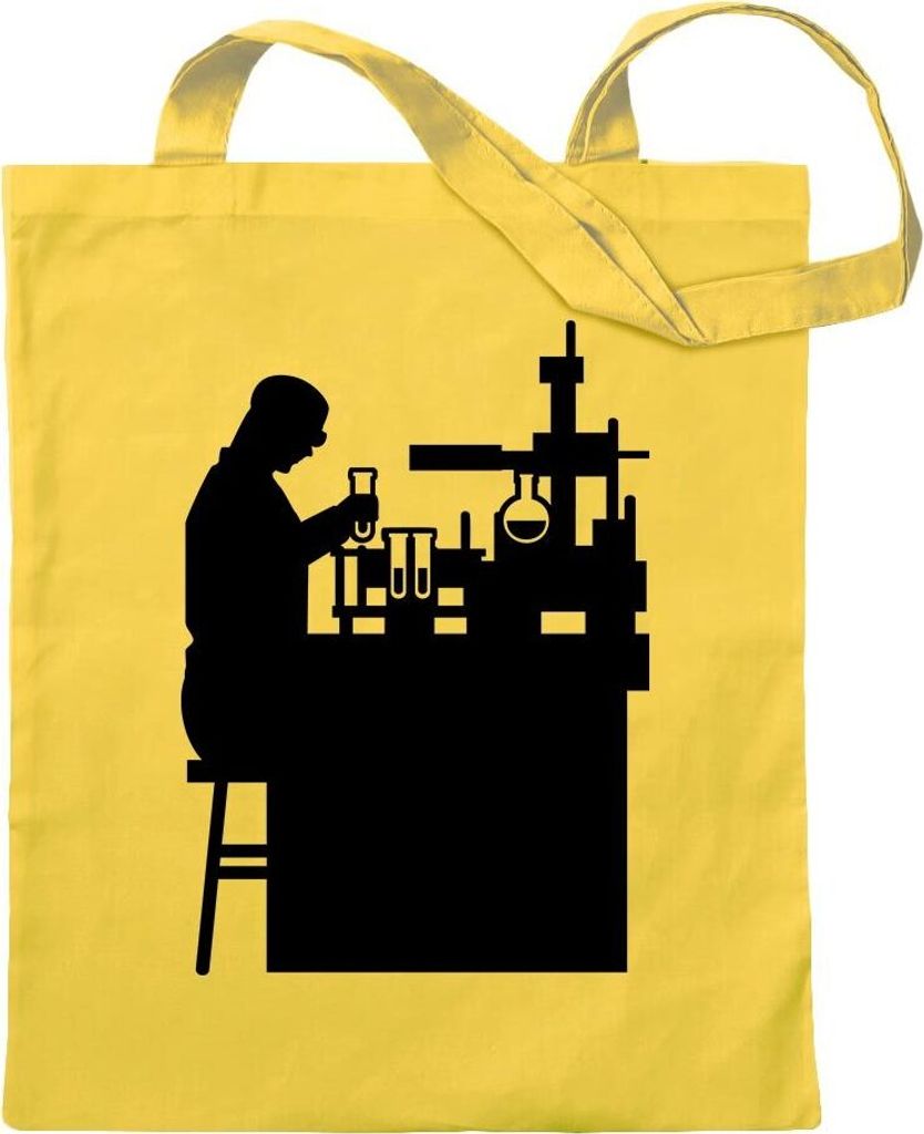 Kiwistar - Baumwolltasche - gelb - Laborant Labor Figur - Tragetasche Stoffbeutel Umhängetasche langer Henkel