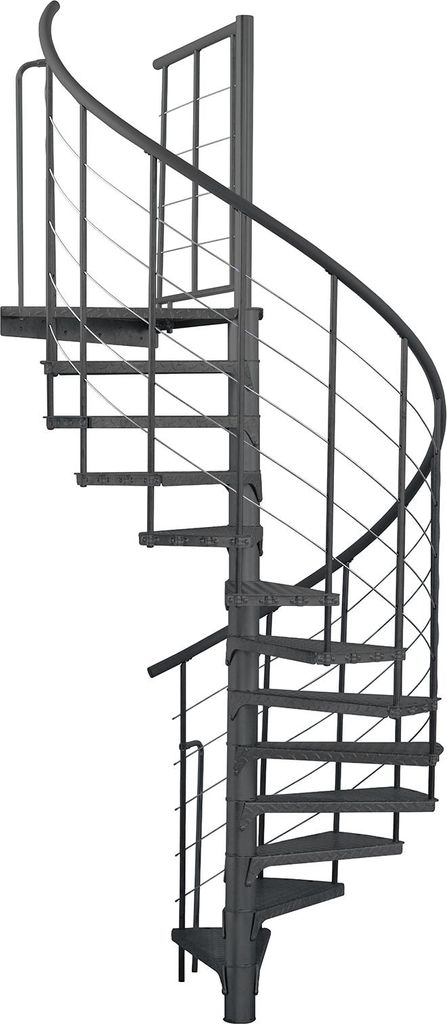 Minka Außenspindeltreppe Spino Zink Color 38 - 305,5cm Geschosshöhe Anthrazit 160cm Durchmesser