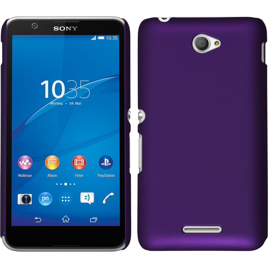 PhoneNatic Case kompatibel mit Sony Xperia E4 - Hülle lila gummiert Hard-case + 2 Schutzfolien