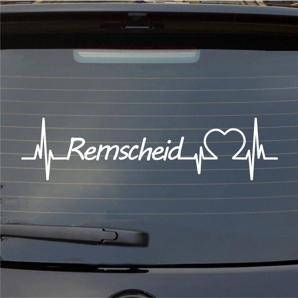 Heckscheibenaufkleber Remscheid Herzschlag Puls Stadt Liebe 55x13 cm Weiss Glanz Auto Aufkleber Sticker