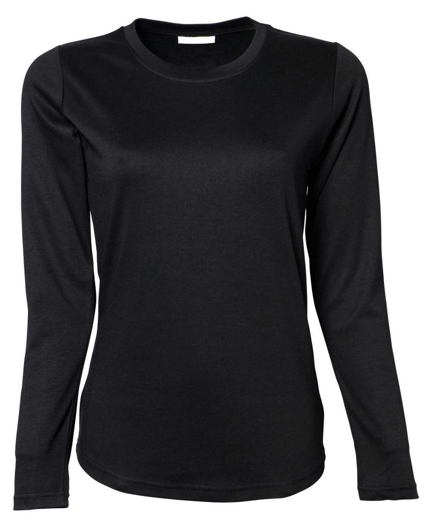 Tee Jays Damen Interlock Longsleeve / T-Shirt, Rundhalsausschnitt, Langarm FK911 (2XL) (Schwarz)