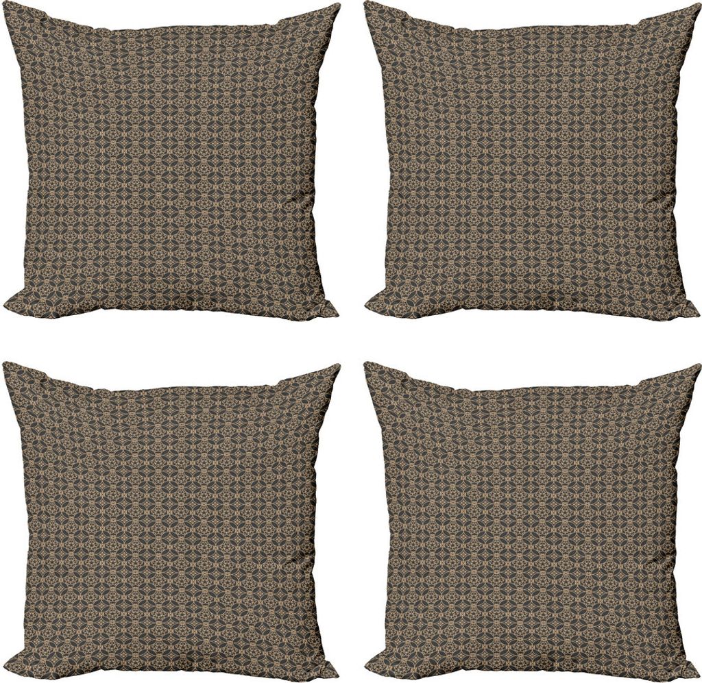 ABAKUHAUS Antique Oriental Kissenbezug Set (4 Stück), Kreis Blumenkunst, Moderner Doppelseitiger Digitaldruck, 45 cm x 45 cm, Tan und Dunkel Sepia