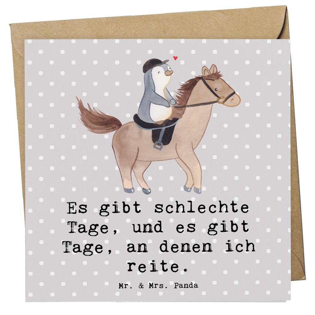Mr. & Mrs. Panda Glückwunschkarte Pferd Reiten - Grau Pastell - Geschenk, anlasskarte, Reitstall, faltkarte, doppelkarte, Reitverein, Grußkarte, ...