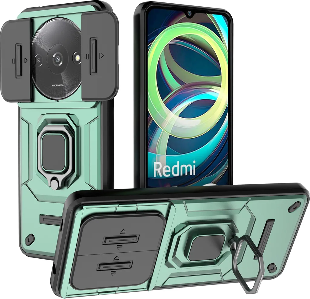 Custodia Xiaomi Poco C61 Verde Militare Urban Style con Anello