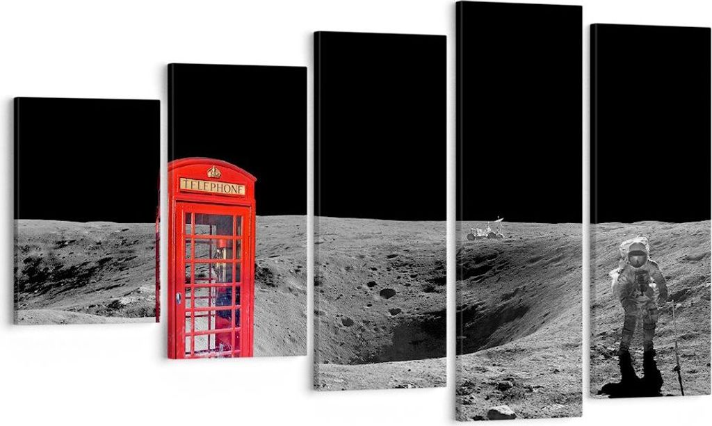 Bild auf Leinwand - Leinwandbild - Telefon london Mond Astronaut - 100x60cm - Wand Bild - Wanddeko - Leinwanddruck - Bilder - Kunstdruck - Wanddeko...