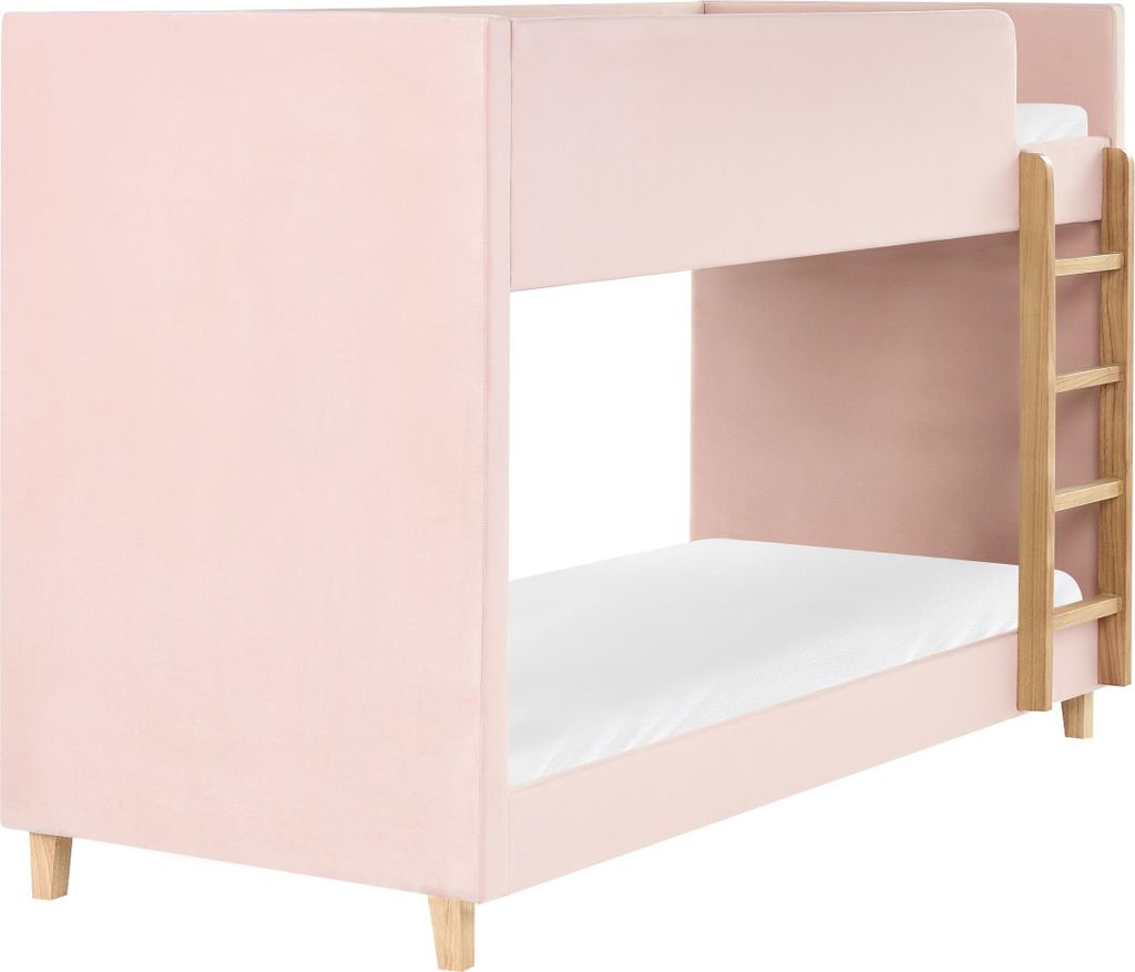 BELIANI Hochbett Pastellrosa Samt 90 x 200 cm für 2 Personen Modern Etagenbett mit Leiter Rausfallschutz und 2 Lattenrosten für Kinder Schlafzimmer