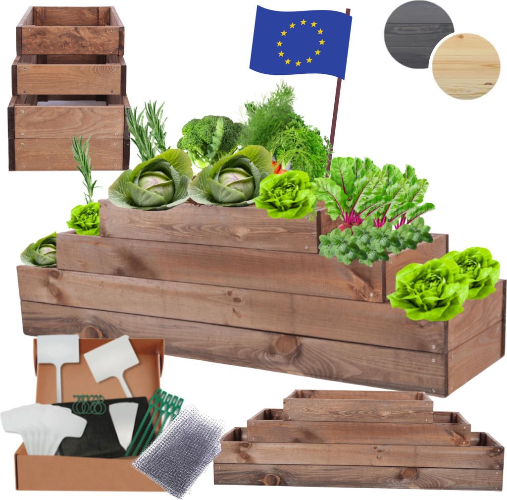 MODO24 Hochbeet Holz, Pflanzkasten, Massivholz, Kiefer, Kräuterbeet, Blumenkasten, Garten, Terrasse, 36x117x30 cm, Braun, ZP09