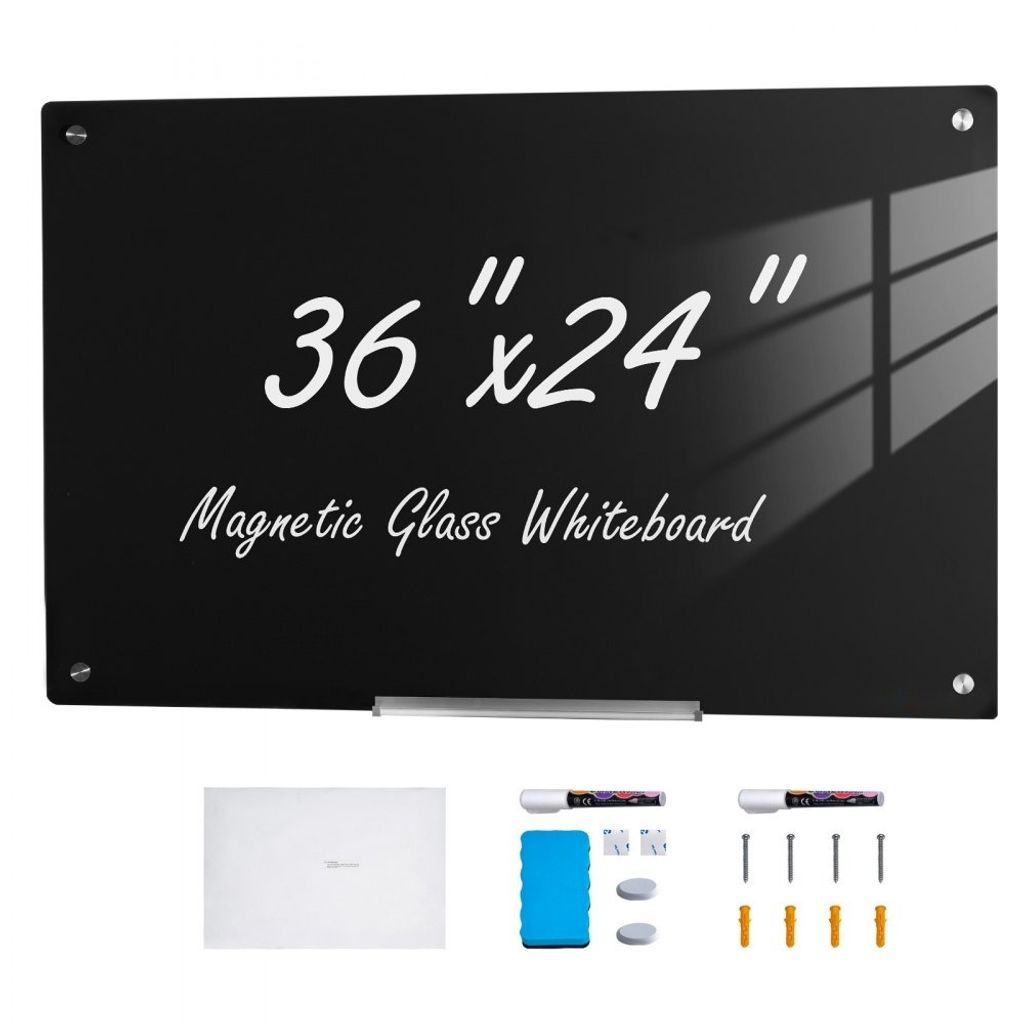 Magnetisches Glas-Whiteboard - Trockenabwischbare Tafel 90 x 60 cm - Wandmontiertes Großes Weißes Glasboard ohne Rahmen - Stiftablage, Radiergumm...