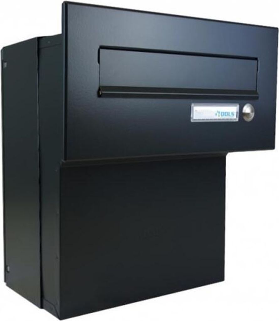 F-046 Durchwurfbriefkasten in RAL 9005 mit Klingel und Namensschild