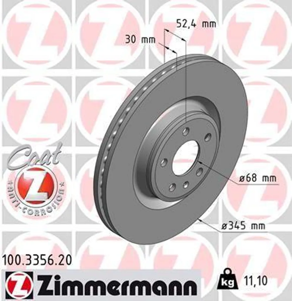 Disque de frein Zimmermann 100.3356.20 pour Audi A6 4G et Q5 8R - 345mm