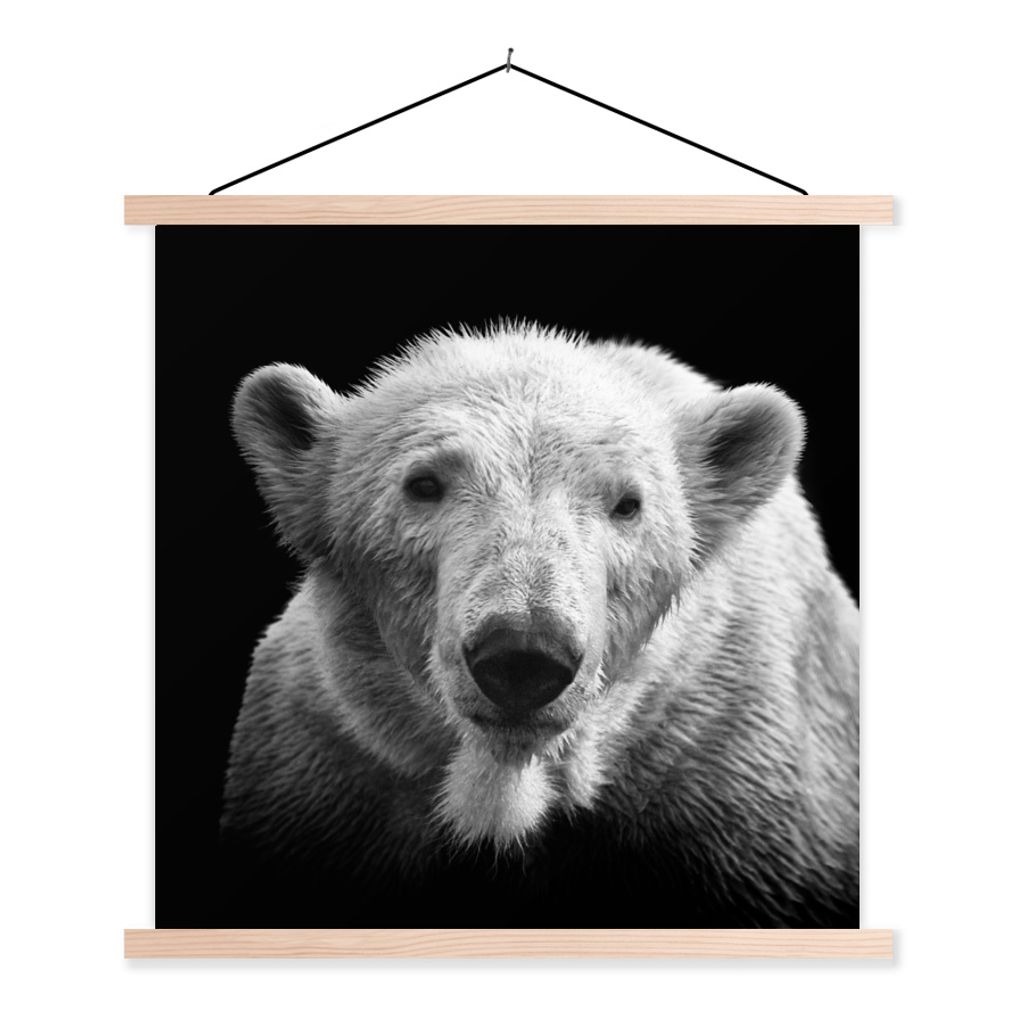 MuchoWow Textilposter Eisbär - Tier - Schwarz - Weiß 60x60 cm mit holzfarbenen Rahmen - Wanddekoration