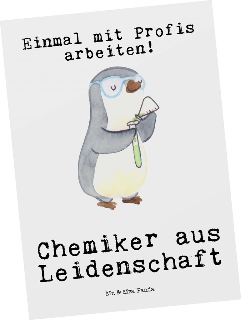 Mr. & Mrs. Panda Postkarte Chemiker Leidenschaft - Weiß - Geschenk, bildkarte, Ansichtskarten, Spruch, Postkarten, Grußkarte, Wissenschaftler, Be...