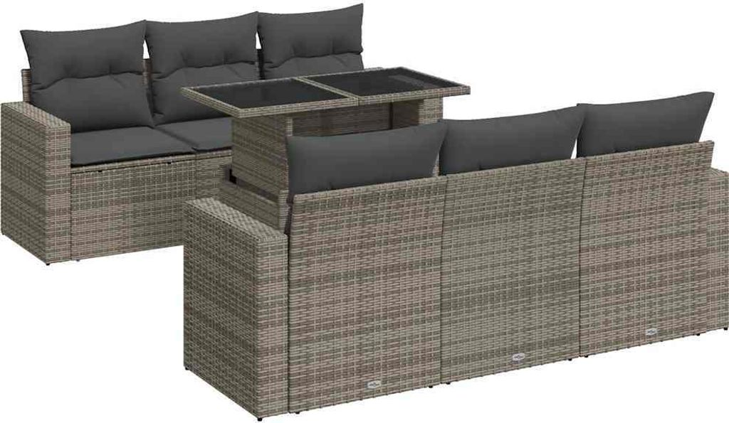 vidaXL 7-tlg. Garten-Sofagarnitur mit Kissen Grau Poly Rattan