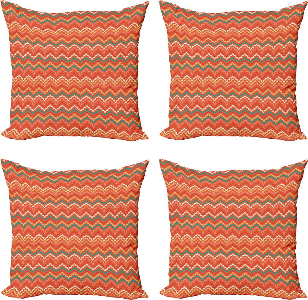 ABAKUHAUS Abstrakt Kissenbezug Set (4 Stück), Retro Warm Tone gewellte Linien, Moderner Doppelseitiger Digitaldruck, 40 cm x 40 cm, Burnt Sienna M...