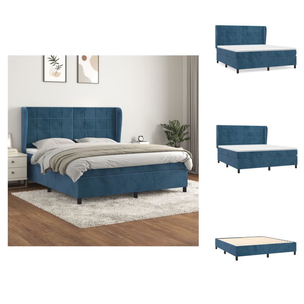 vidaXL Boxspringbett mit Matratze Dunkelblau 180x200 cm Samt - Betten & Bettgestelle