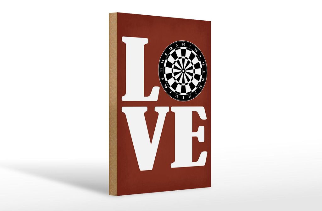Holzschild Love Dart, 30x20 cm, Holzschilder Spruch Sport Hobby
