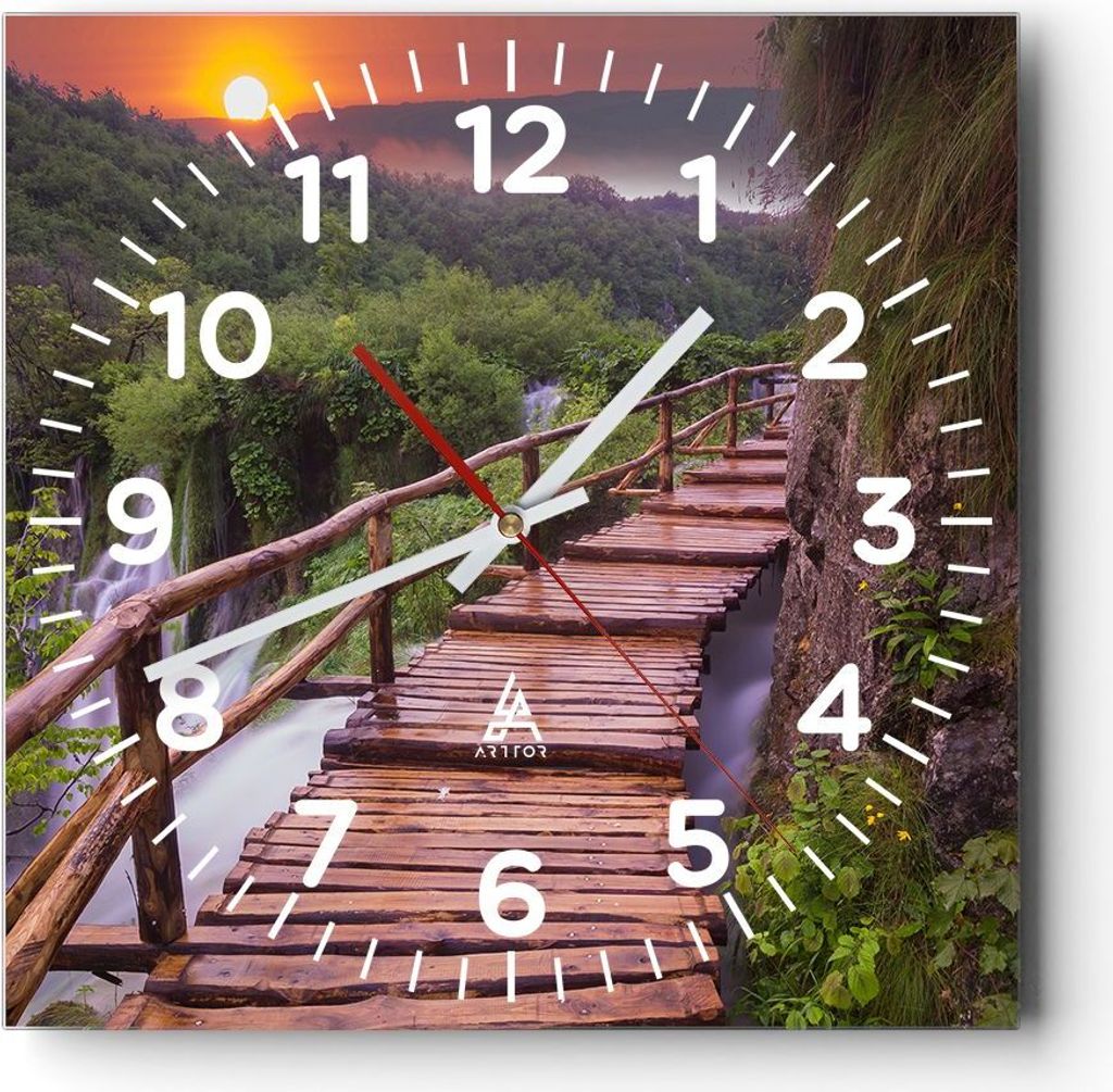 Wanduhr - Quadrat - Glasuhr - Park Natur Wasser - 30x30cm - Schleichendes Uhrwerk - Lautlos - zum Aufhängen bereit - Dekoration Modern - Wanddekor...