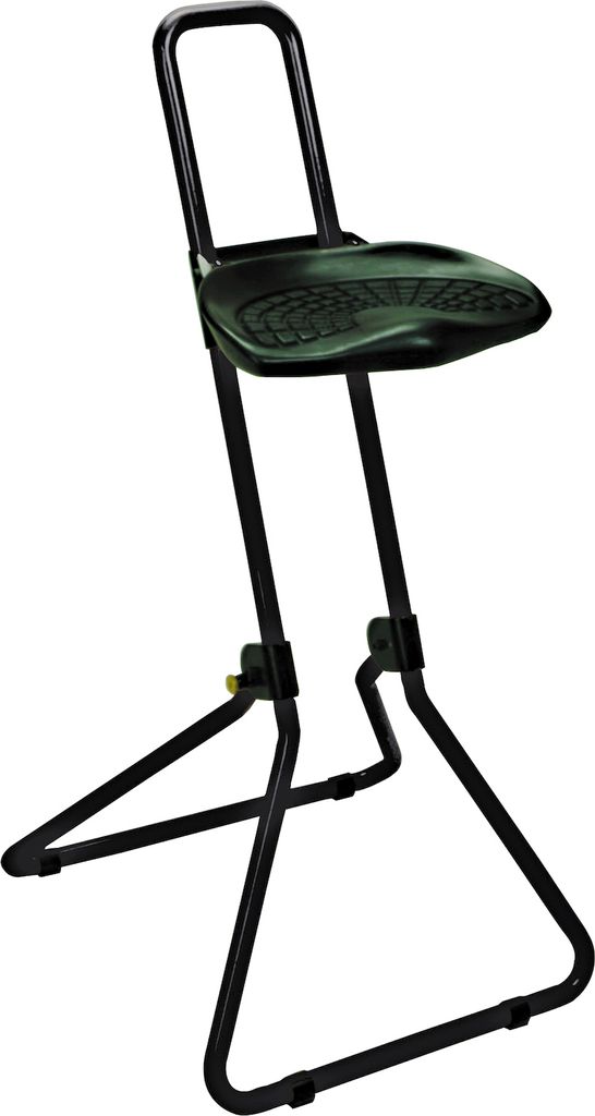 Klappbare Stehhilfe Plus | Sitzhöhe 65-85cm | Tragfähigkeit 100kg | Polyurethane-Sitz | mit Transportrollen | Schwarz/Schwarz