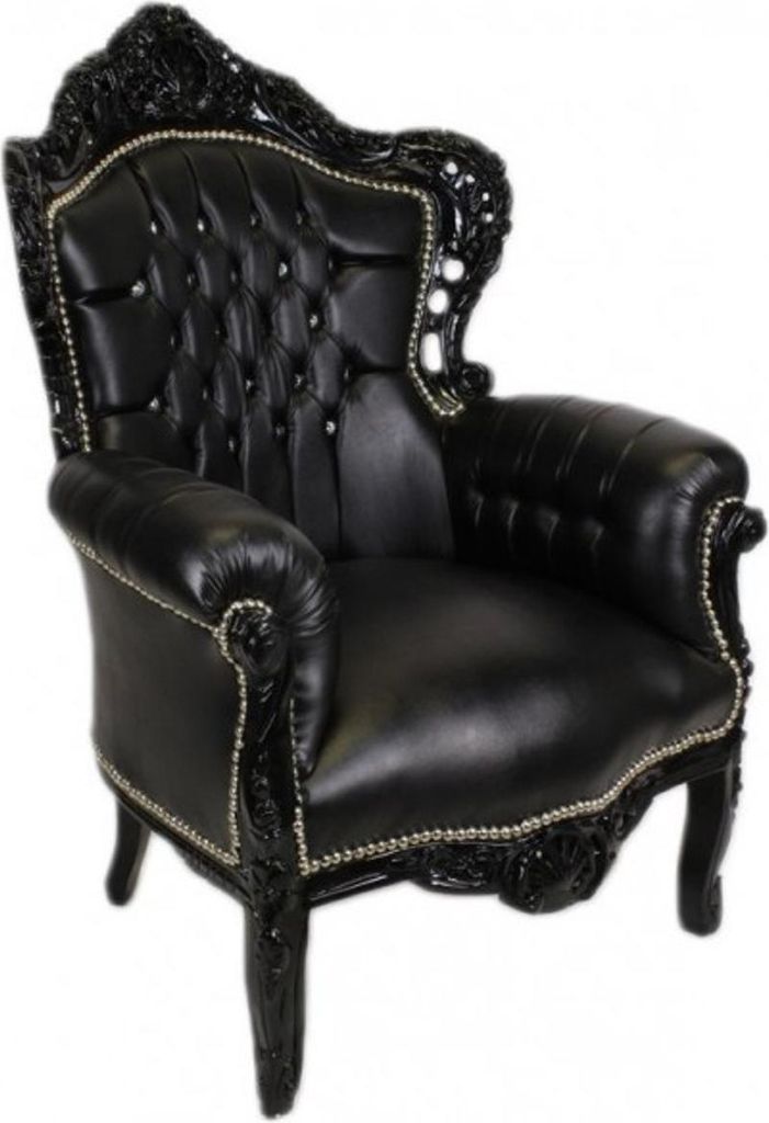 Casa Padrino Barock Sessel King Schwarz Lederoptik mit Bling Bling Glitzersteinen - Luxus Kollektion