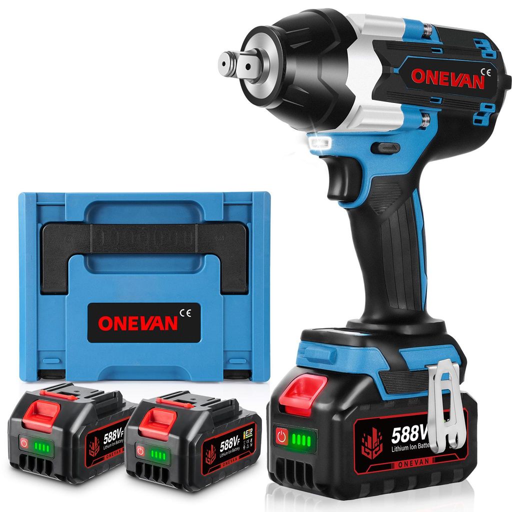 Akku-Schlagschrauber 1450 N·m , 6500 U/min Bürstenlos 1/2 Zoll Elektrischer Schlagschrauber mit 2 Akkus & Koffer, LED-Arbeitslicht, für Haus und...