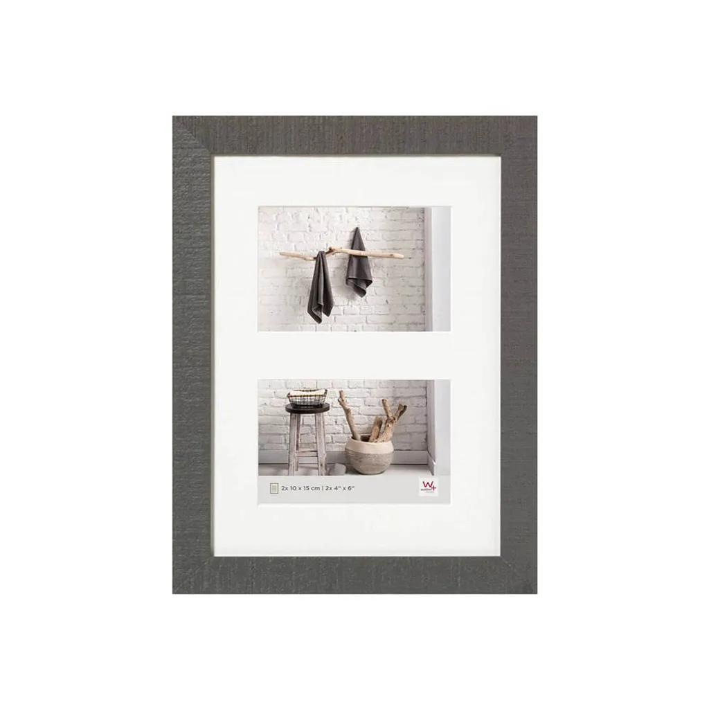 Cadre photo gris 13x18 cm Walther Home en bois véritable double vue