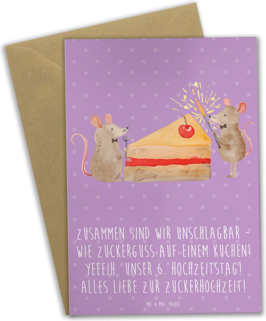 Mr. & Mrs. Panda Glückwunschkarte 6. Hochzeitstag Zuckerhochzeit - Lavendeltraum - Geschenk, Eheleben, Grußkarte, Partnerschaft feiern, Spruch, h...