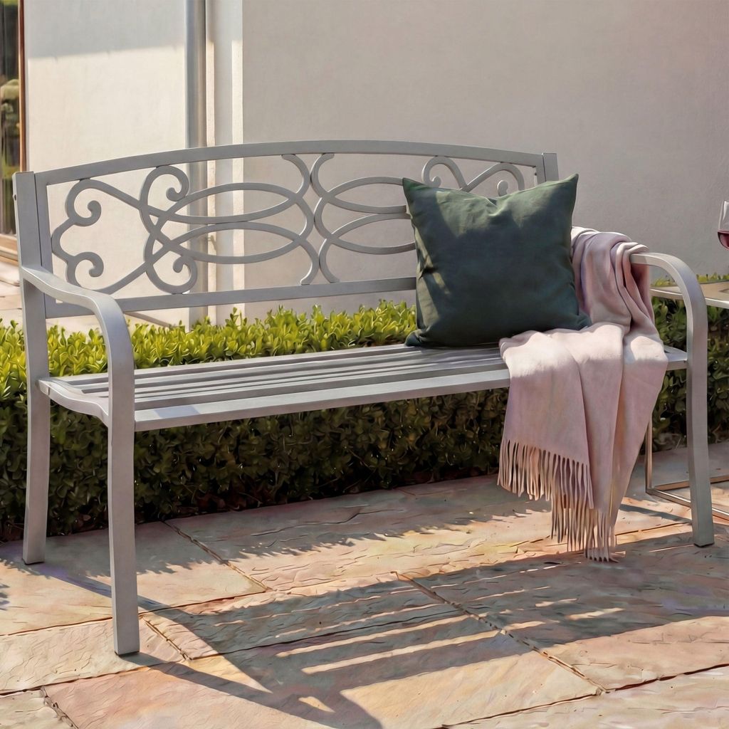 Gartenbank MCW-F44, Bank Parkbank Sitzbank, 2-Sitzer pulverbeschichteter Stahl grau