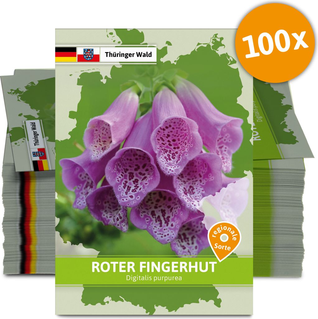 Roter Fingerhut (Regionale Sorte Thüringer Wald) (100 Tütchen) | Saatgut für Werbezwecke von FLORTUS