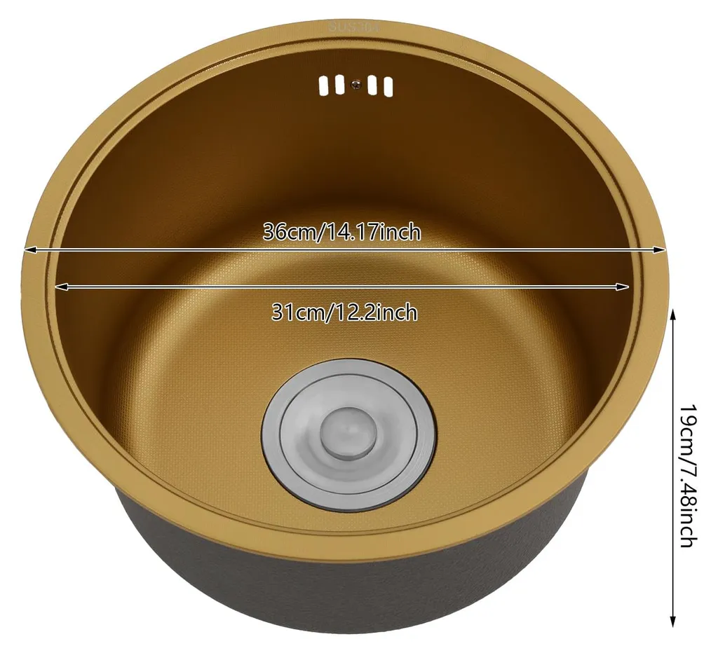 Évier de cuisine compact doré - Solution design ronde pour petit espace