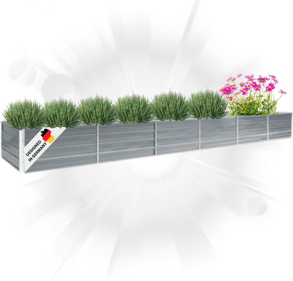 DELUKE Hochbeet für Garten OSKAR Grau | 480x80x45cm | Verzinkter Stahl | Wetterfest | Gartenbeet Kräuterbeet Blumenbeet Beet hoch Frühbeet fü...