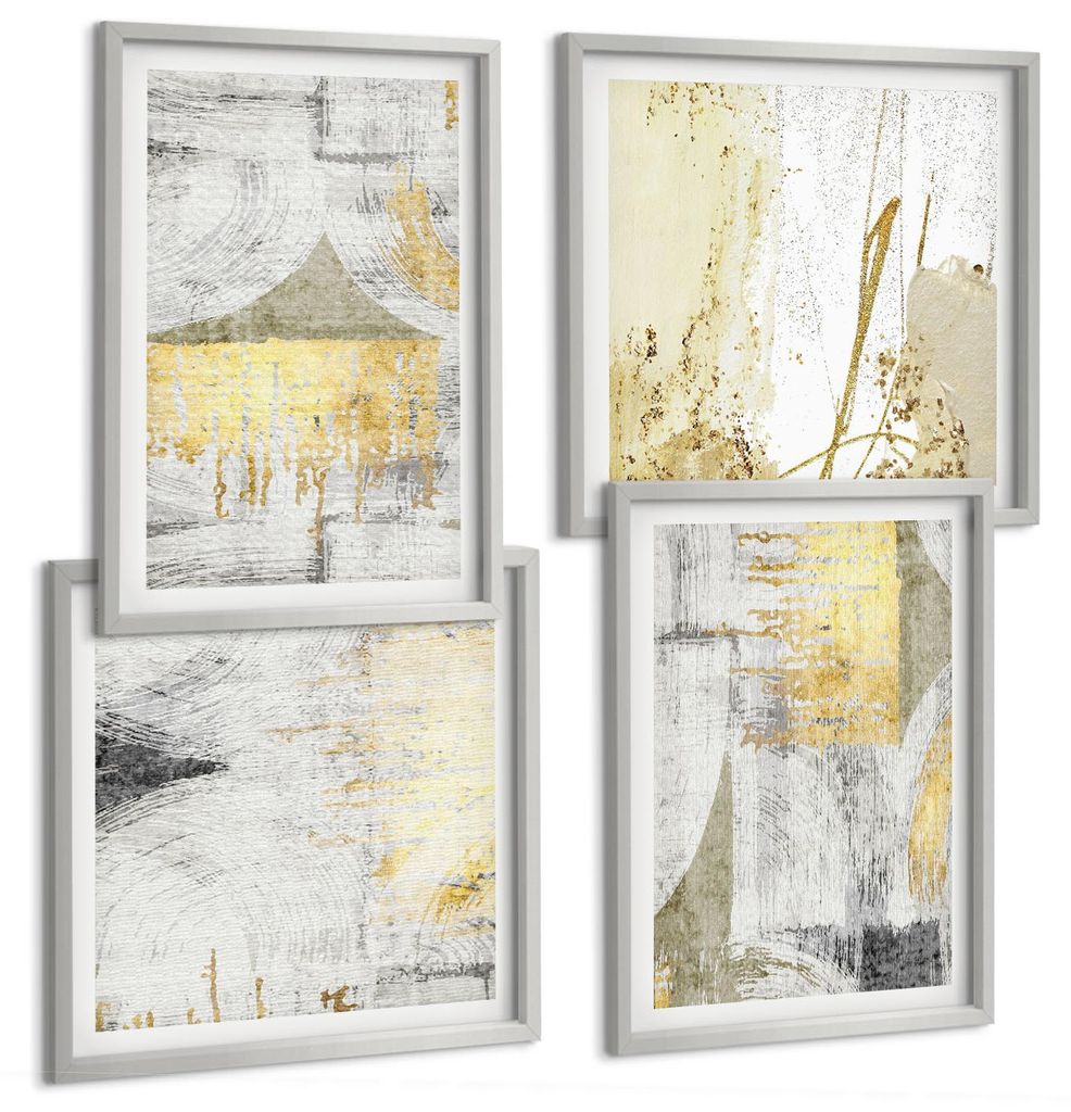 Bilder Set 4-teilig im silbergerahmten Rahmen – Wandbilder 4 Stück – gerahmte Poster für Wohnzimmer, Schlafzimmer und Flur – 50x50 cm - 40x...