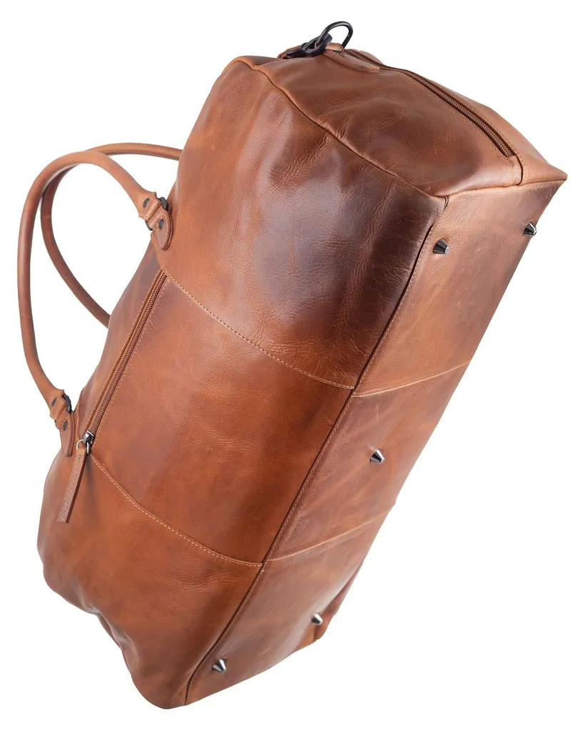 Sac de voyage cuir véritable Caramel - Finition Newport robuste et chic