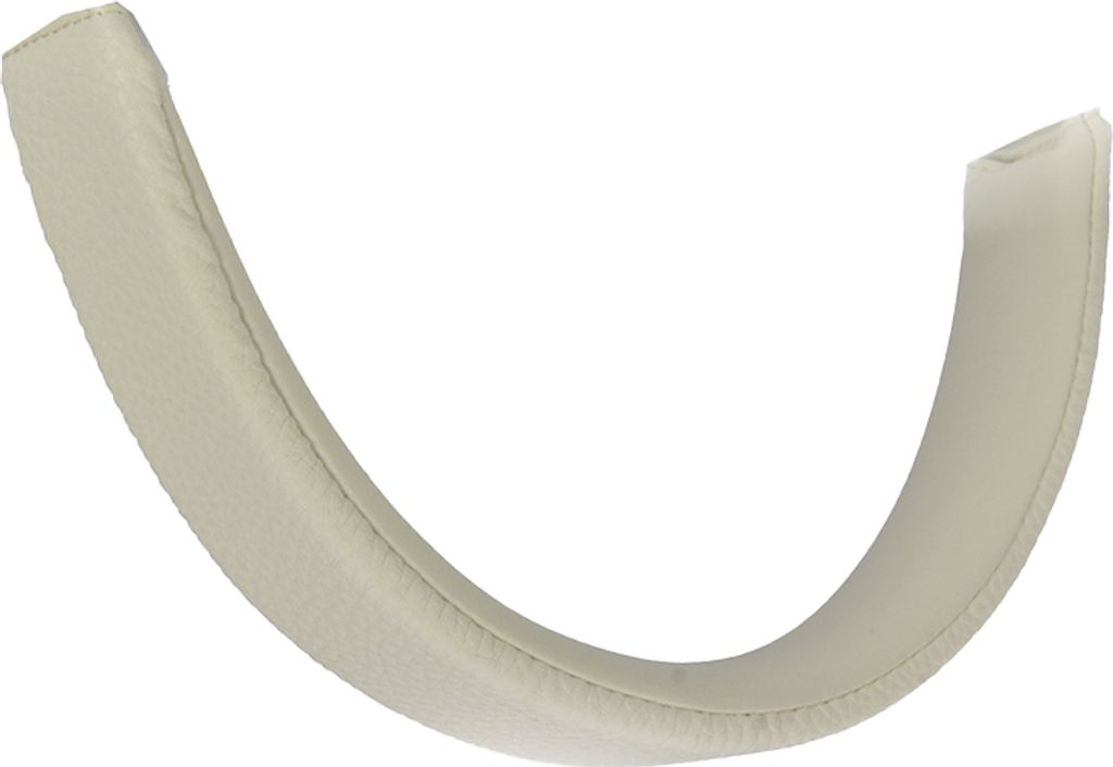 A close-up studio shot of a white headphone headband cushion.
