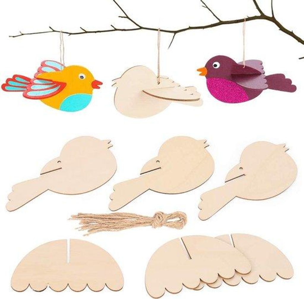Holz 3D-Vögel und Ostereier Set mit 12 Teilen für Frühling Deko