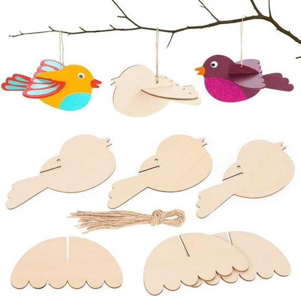 Décoration de Pâques durable en bois 3D oiseaux et œufs pour intérieur